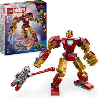 Obrázek produktu pro LEGO Marvel Iron Man Mech vs. Ultron - Hraka superhrdiny se 2 minifigurkami - Akn figurka s pohyblivmi rukama, nohama a prsty - Drek pro kluky a holky od 6 let 76307