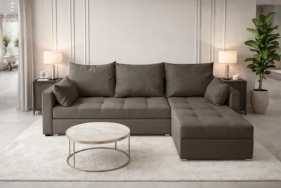 Produktbild von AX LIVING Ecksofa ELIF Braun mit Schlaffunktion L-Form, Sofa mit Bettkasten - Moderne Ecksofa, Wohnzimmer Ecksofa - Eckcouch Braun - Rechts
