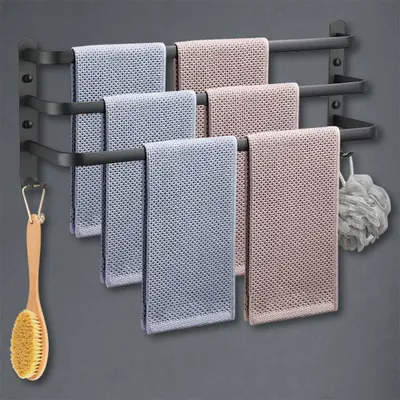 Image de Porte-serviettes mural en aluminium à 3 barres pour salle de bains, cuisine et toilettes (noir, 60 cm)