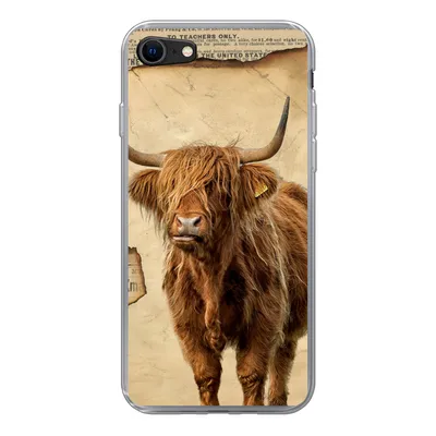 Produktbild von MuchoWow® Handyhülle Schutzhülle Hülle für iPhone 7 Schottischer Highlander - Retro - Zeitungsartikel Silikon Softcase Handy Hülle - Kartenhalter