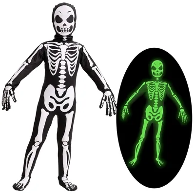 Skelettkostüm für Kinder, Halloween-Jumpsuit mit Kapuze, Gr. 3-14 J.
