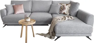 Produktbild von Ecksofa mit Schlaffunktion und Bettkasten, Couch für Wohnzimmer, Schlafsofa Sofagarnitur Sofa Eckcouch L-Form Wohnlandschaft mit Bettfunktion - Silky Ottomane Rechts (Hellgrau)