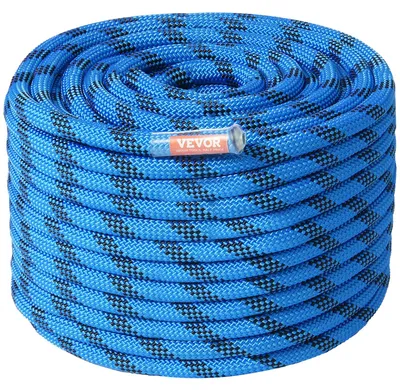Obrázok produktu pre VEVOR statické lezecké lano 12,7 mm, 45,7 m vonkajšie lezecké lano z polyesteru, pevnosť v ťahu 32 kN, vláknové lano, viacúčelové lano s oceľovou karabínou na únik, zlaňovanie, hasičské záchranné práce, modré