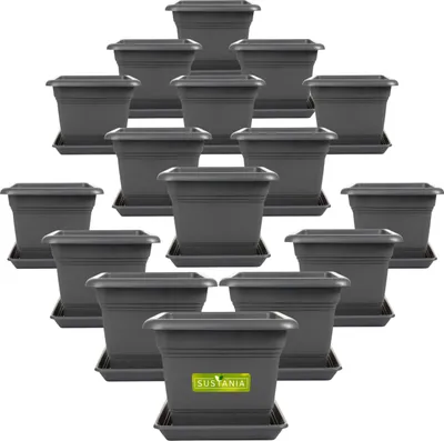 Produktbild von Eckiger Pflanzkübel anthrazit 28x28cm mit Untersetzer, ideal für Tomaten