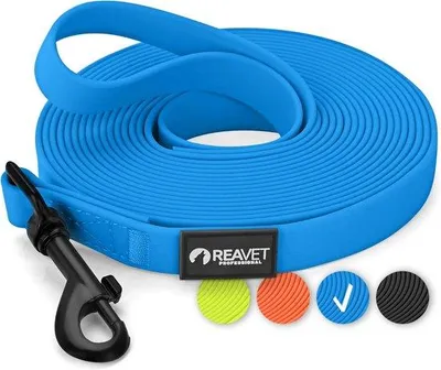 Produktbild von ReaVET Laufleine für Hunde - 5 Meter - blau - robuste und wasserdichte Hundeleine - lange - Trainingsleine mit Handgriff - Trainingsleine - Laufleine für große und kleine Hunde