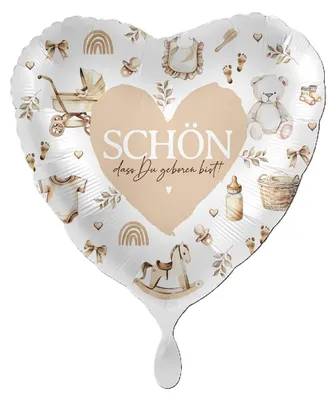 Produktbild von 18"/Ø43cm Herz Folienballon "Schön dass du geboren bist!"