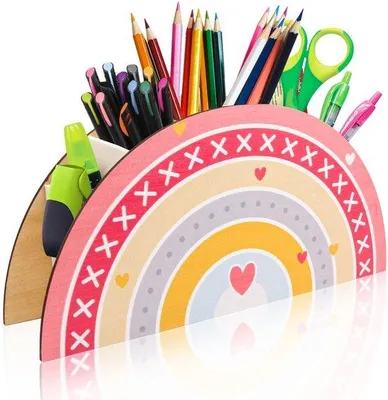 Produktbild von Holz Büro Organizer - Regenbogen Bleistifthalter / Bleistiftschachtel / Tischorganizer / Vielseitiger Organizer für Kinder Bürobedarf, Bleistiftkiste Klassenzimmer Organisation
