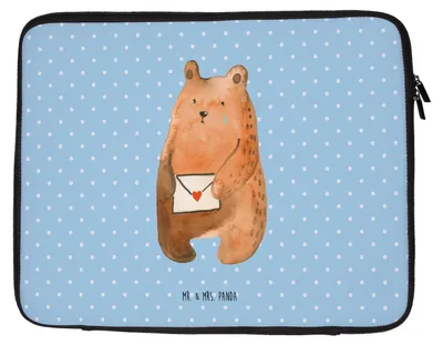 Produktbild von Mr. & Mrs. Panda Laptop Tasche Bär Vermissen 33 x 42 cm - Blau Pastell - Geschenk, Laptoptasche, Verreist, Teddy, Freundin, Reise, Notebooktasche, Freund, Notebook, Hülle