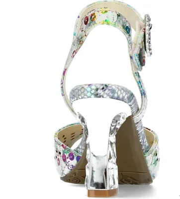 Produktbild von Laura Vita Damen Sandalette Leder Metallic Strass Cutouts Blumen Muster NINO 01, Größe:39 EU, Farbe:Weiß