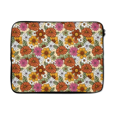Produktbild von MuchoWow® Laptop Hülle 17 Zoll Laptoptasche Vintage - Blumen - Muster - Zipper - Schutzabdeckung