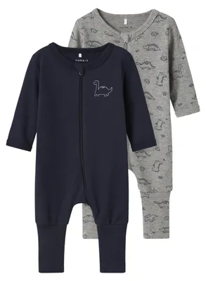 Immagine prodotto di Name IT, pigiama da uomo, modello Nbmnightsuit, due pezzi, zip, colore grigio "Dino Noos", grigio melange, taglia 62 EU
