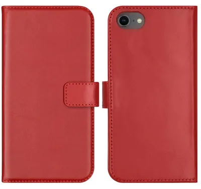 Imagen del producto de Funda de Cuero Auténtico tipo Libro para Apple iPhone SE (2022 / 2020) / 8 / 7 / 6(s) - Rojo
