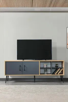 Imagen del producto de Skye Decor, soporte de TV de alta calidad (de 3 piezas), acabado roble "Sapphire", 160 cm | 100% melamina