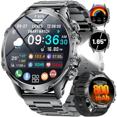 Zdjęcie produktu dla Inteligentny zegarek męski, styl militarny, wyświetlacz, bateria 800 mAh, latarka LED, funkcja telefonu, ponad 100 trybów sportowych, monitor tętna, monitor snu, wodoszczelność IP68