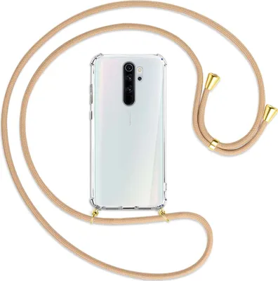 Produktbild von Handykette Backcover-Schutzhülle mit Band (Metall goldfarben) für Xiaomi Redmi Note 8 Pro - beige