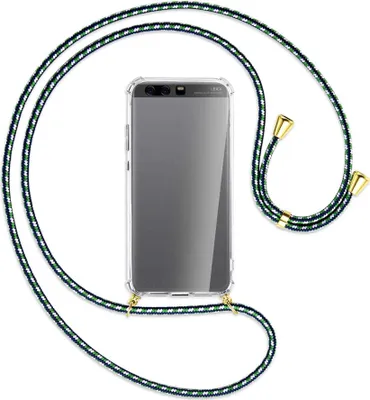 Produktbild von Handykette Backcover-Schutzhülle mit Band (Metall goldfarben) für Huawei P10 Plus - grün/blau/weiß
