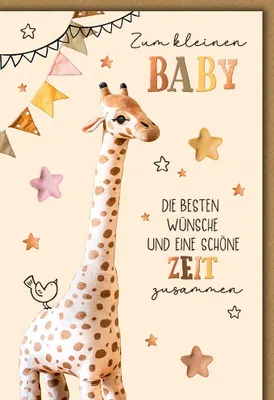 Produktbild von Geburt - Baby - Freudiges Ereignis - Karte mit Umschlag - Stoffgiraffe