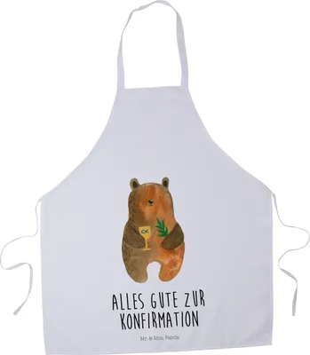 Produktbild von Mr. & Mrs. Panda Grillschürze Bär Konfirmation - Weiß - Geschenk, Backschürze, Grillmeister-Schürze, Kirche, Gottesdienst, Teddy, Küchenzubehör, Evangelisch, Schürze