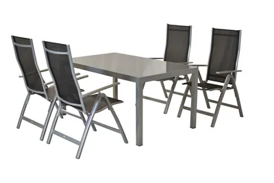 Produktbild von Merxx Gartenmöbelset Carrara 5tlg., 4 Klappsessel schwarz, 1 Tisch 150 x 90 cm - Aluminium/Textil