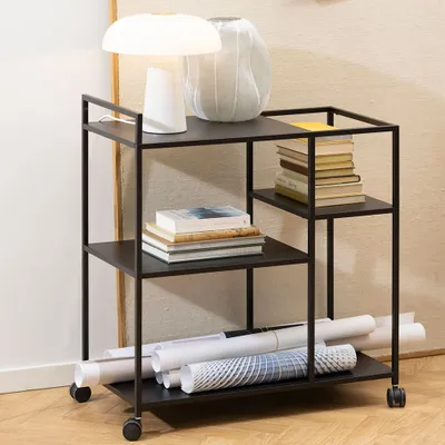 Produktbild von Metall Rollwagen Davian mit 4 Ablageflächen, Schwarz, 78 cm x 40 cm x 85 cm