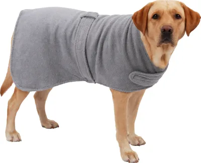 Produktbild von Betz Hundehandtuch Mantel aus Baumwolle mit Klettverschluss – 100 % Baumwolle – Bademantel - Saugstark - für alle Größen Farbe - grau XL
