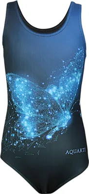 Produktbild von Aquarti Mädchen Badeanzug mit Ringerrücken Print, Farbe: Schmetterling Blau / Schwarz, Größe: 146