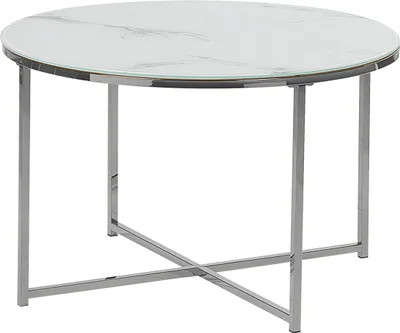 Produktbild von BELIANI Couchtisch Weiß mit Silber 45 x 70 cm Edelstahl MDF Platte Metallgestell Marmor Optik Poliert Glänzend Rund Modern
