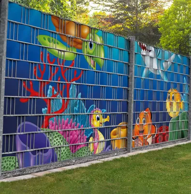Produktbild von Sichtschutzstreifen Meerestiere Kinder Sichtschutz Garten Zaun - Teil2 - 9 Streifen - 250x180cm