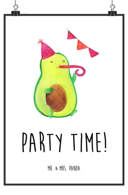 Produktbild von Mr. & Mrs. Panda Bild Avocado Party Zeit DIN A2 - Weiß - Geschenk, Wandbild, wanddeko, drucke, Happy Birthday, Wandschmuck, Schulabschluss, Glücklich, Plakat, Geburtstag