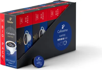 Produktbild von Tchibo Cafissimo Kaffee kräftig Kaffeekapseln, 120 Stück – 4x30 Kapseln (Kaffee, intensives und fein-würziges Aroma), nachhaltig & fair gehandelt