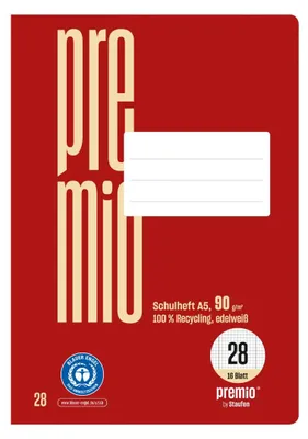 Produktbild von Premio Schulheft - 10 Hefte à 16 Blatt, DIN A5, kariert m. Randlinie