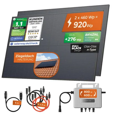 Produktbild von Solarway® 920Wp / 800W Balkonkraftwerk komplett Steckdose - neuester EcoFlow Stream 800 Watt Wechselrichter