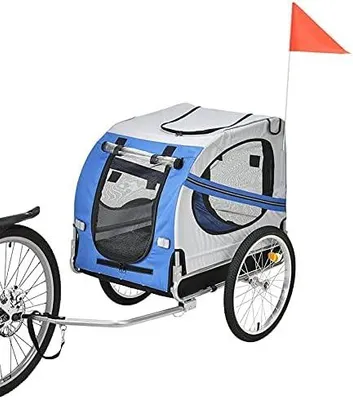 Imagen del producto de Remolque universal para perros, remolque plegable para bicicletas, remolque para bicicletas de tela Oxford con reflectores, aproximadamente 73x137x90 cm, máximo 40 kg, color azul-gris