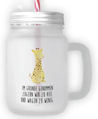 Produktbild von Mr. & Mrs. Panda Trinkgefäß Giraffe Zufrieden - Transparent - Geschenk, Glas, Für Smoothies, mit deckel, Trinkglas, Cocktailglas, Afrika, Glück, Abenteuer