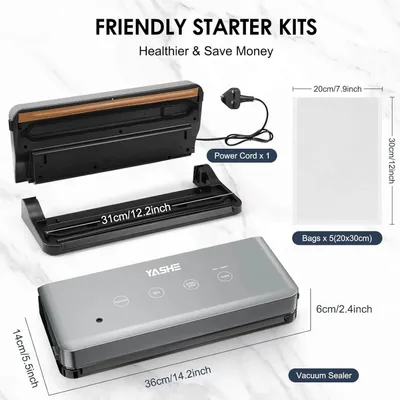 Obrázek produktu pro Vakuový balící stroj pro potraviny - Automatické zařízení na vakuování - Sací výkon 60 kPa - 110 W - Suchý a vlhký režim - Externí vakuový systém - 220–240V