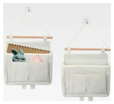 Produktbild von 2 Stück Hängeorganizer für die Wand, wasserdichter Leinenstoff, faltbarer Wand-Organizer mit 3 Fächern und 2 Haken, Hängeaufbewahrung für Küche, Zuhause, Schlafsaal, Bad, Beige