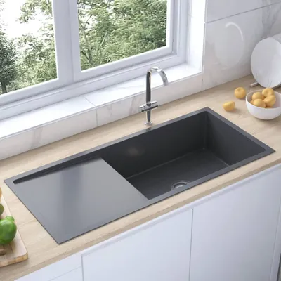 Produktbild von The Living Store Handgemachte Einbauspüle Schwarz Edelstahl