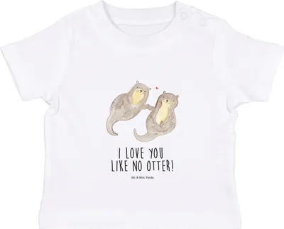 Produktbild von Mr. & Mrs. Panda Babyshirt Otter Hände halten 0. - 6. Monat - Weiß - Geschenk, Romantisch, Kleinkind T-Shirt, Baumwolle Baby Shirt, , Händchen, Verliebt, glücklich