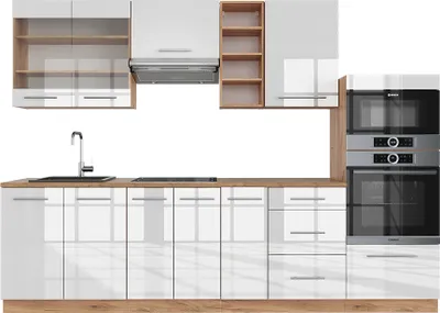 Immagine prodotto di Cucina componibile Vicco Fame-Line Bianco lucido/oro power oak 280 cm senza piano di lavoro, Model 38692