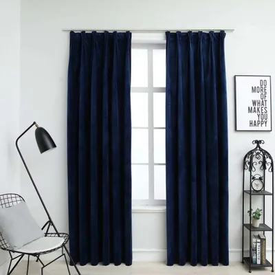 Image de vidaXL Rideaux occultants Crochets 2 pcs. velours bleu foncé 140x175cm