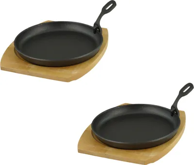 Image de Plat de service avec dessous de plat en bois ø 22cm, 2 pièces en fonte.