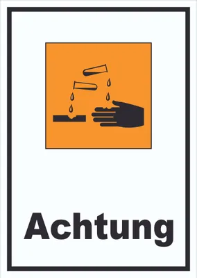 Produktbild von Schild Gefahrensymbol ätzend Achtung hochkant A3 Rückseite selbstklebend