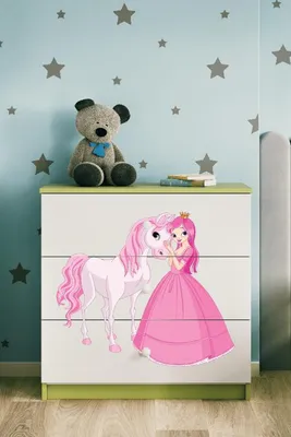 Produktbild von Kinderkommode mit Schubladen Prinzessin Pferd in der Farbe Grün Babydreams