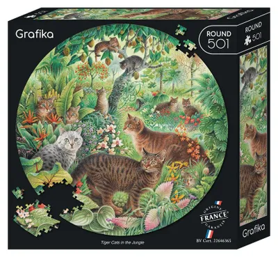 Produktbild von Grafika Puzzle - Rundes Puzzle Tigerkatzen im Dschungel 501 Teile
