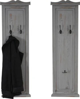 Zdjęcie produktu dla zestaw 2 wieszaków na płaszcze T33, wieszak ścienny na płaszcze, wieszaki ścienne drewniane 109x28x4cm ~ szary shabby