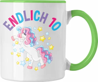 Produktbild von Trendation - 10. Geburtstag Tasse Geschenk Mädchen Tochter Einhorn Pferde 10 Jahre Alt Geburtstagsgeschenk Idee (Grün)
