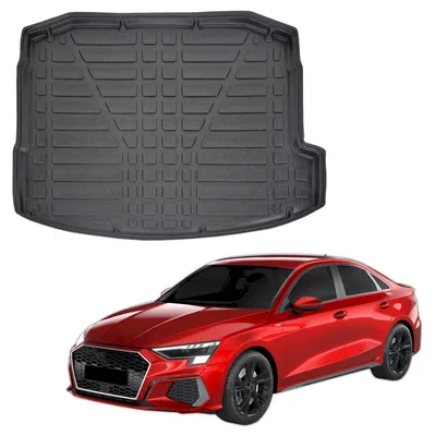 Produktbild von SCOUTT | Kofferraumwanne Laderaumwanne Kompatibel mit Audi A3 8Y 4D Sedan ab 2021, mit Hoher Rand, Kofferraum-Schutzmatte, Geriffelt, Aufrollbar, Schwarz