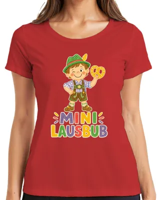 Obrázek produktu pro Mini Lausbub: Tradiční dětské oblečení. Chlapecké: kožené kalhoty, tradiční tričko. Dívčí: sukně Dirndl, dámské tričko, červená barva, velikost S