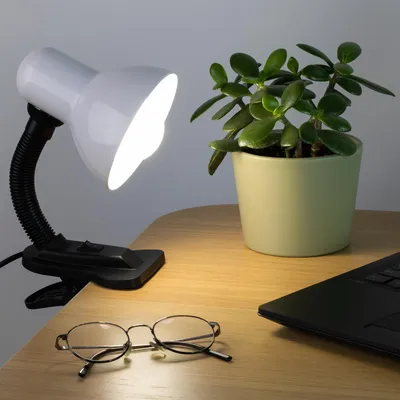 Produktbild von LUMILED Schreibtischlampe klassisch Leselampe Tischleuchte Flexibler Hals Arbeitsleuchte mini Nachttischlampe E27 Fassung Tischlampe aus Metall Kinderzimmer für Lesen Studieren Mädchen Junge weiß