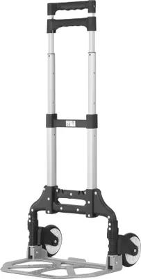 Produktbild von DOMINO Faltbarer Transportwagen Klappwagen | Handwagen Sackkarre Handkarre klappbar Transportkarre | 70 kg Tragfähigkeit | Schwarze Elemente | Silber|